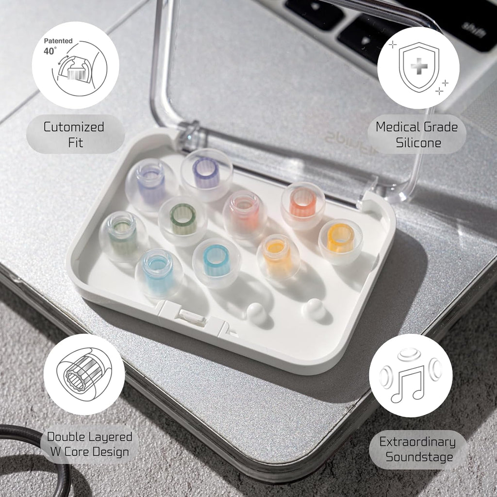 SpinFit W1 for IEM - S - Patented Medical-Grade Silicone Ear Tips, Double W-Shaped Tube Core, More Stability