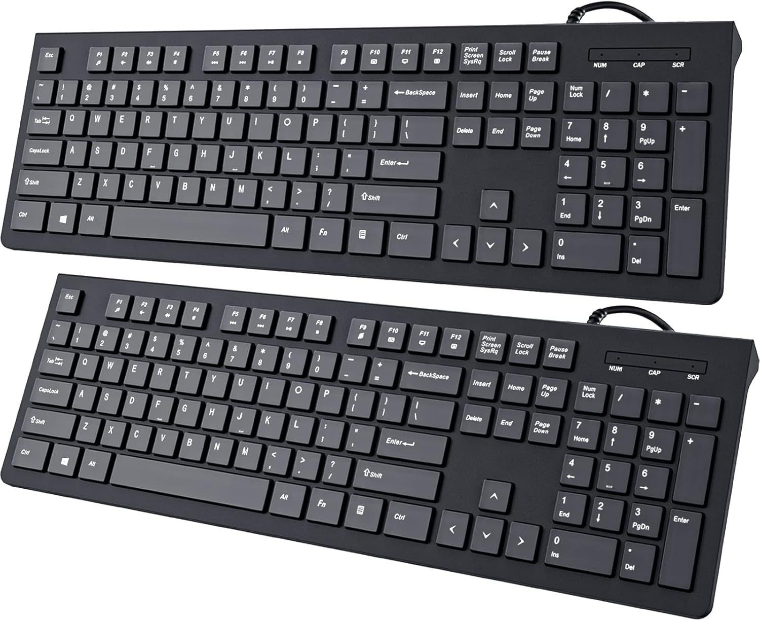 Computer Keyboard Wired, Plug Play USB Keyboard, Low Profile Chiclet Keys, Large Number Pad, Caps Indicators, Foldable Stands, Spill-Resistant, Anti-Wear Letters for PC Laptop (Black, 2-Pack)