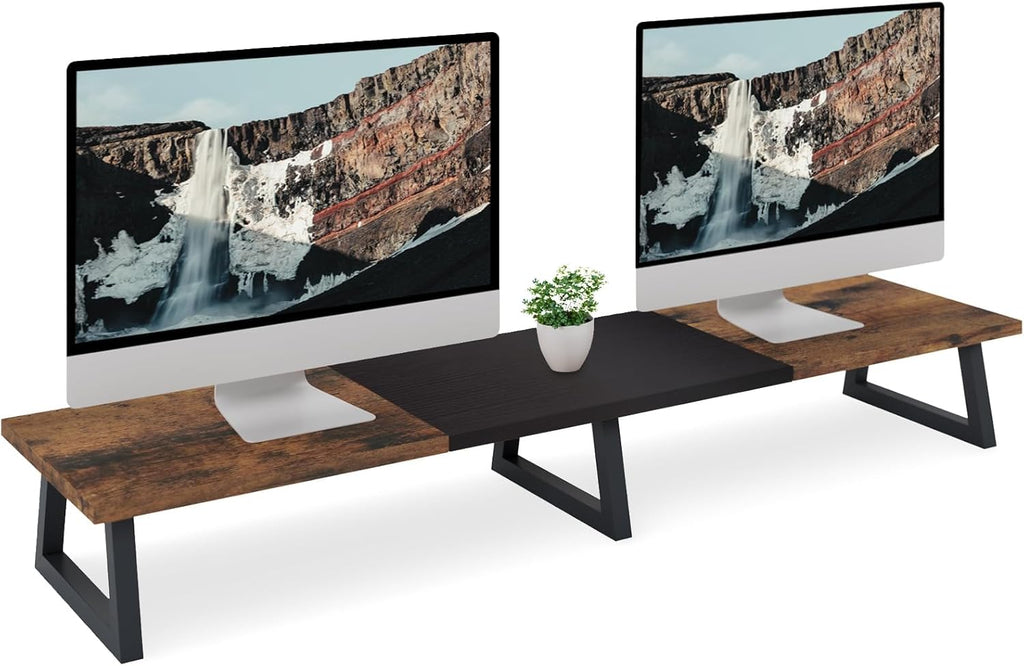 TEAMIX 42 inch Large Dual Monitor Riser, Extra Long Monitor Stand Riser Wide TV Stand Riser Monitor Stand for 2 Monitors Wood & Steel Desktop Riser Desk Organization Home Office