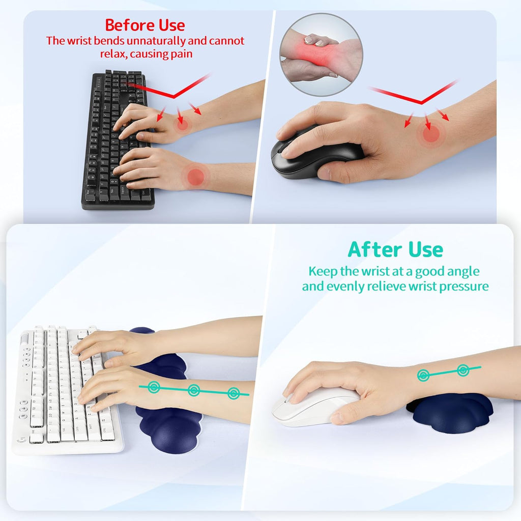 Cloud Wrist Rest Keyboard, Cloud Keyboard Wrist Pad Set with PU Leather Memory Foam, Cute Arm Rest for Palm Support, PC/Gaming Desk Accessories/Office Setup/Computer Hand Cushion - Dark Blue
