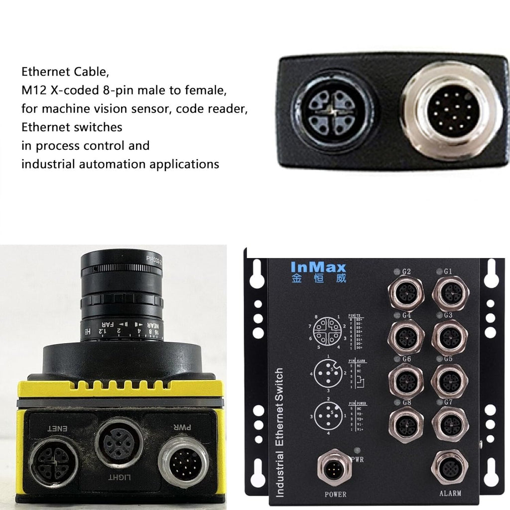 Ethernet GigE M12 8 Pin X-Code RJ45 CAT-7e Cable for Cognex in Sight 7000 gen2 9000 2000 Data Man 260 380 470 Camera Sensor Reader, Right Angle 8P (15m)
