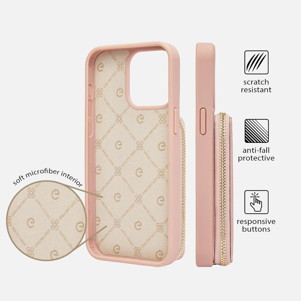 ZVE Wallet Case iPhone 15 Pro Max, Phone Case with Card Holder Wrist Strap, RFID Blocking Zipper Leather Gift Cover for Women for iPhone 15 Pro Max, 6.7"(2023) - Rose Gold