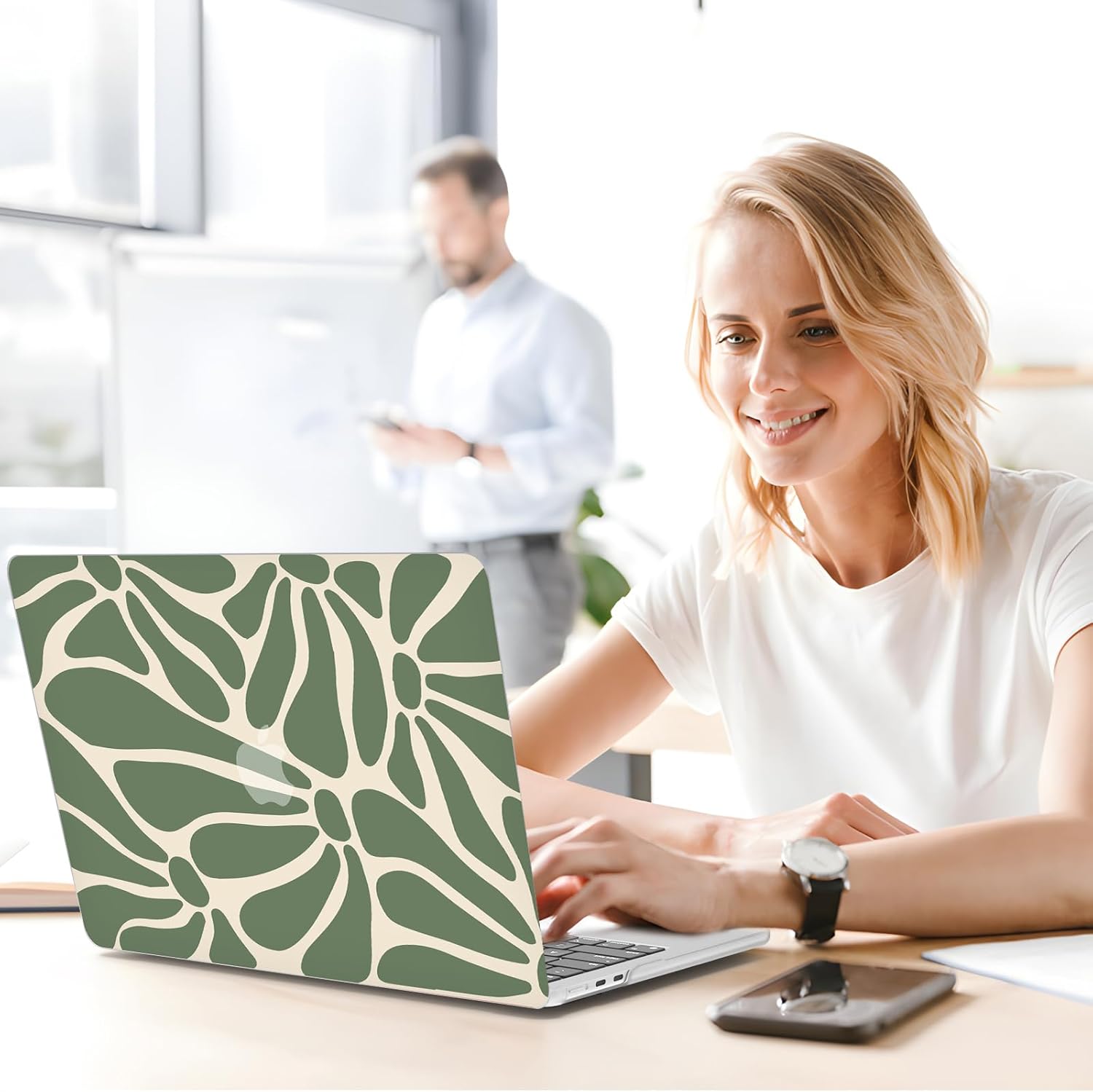 G JGOO Compatible with MacBook Air 13 inch Case 2025 2024 2023 2022 M4 A3240 M3 A3113 M2 A2681, Plastic Hard Shell for MacBook Air 13.6 inch Case + Keyboard Cover + Screen Protector, Abstract Flower