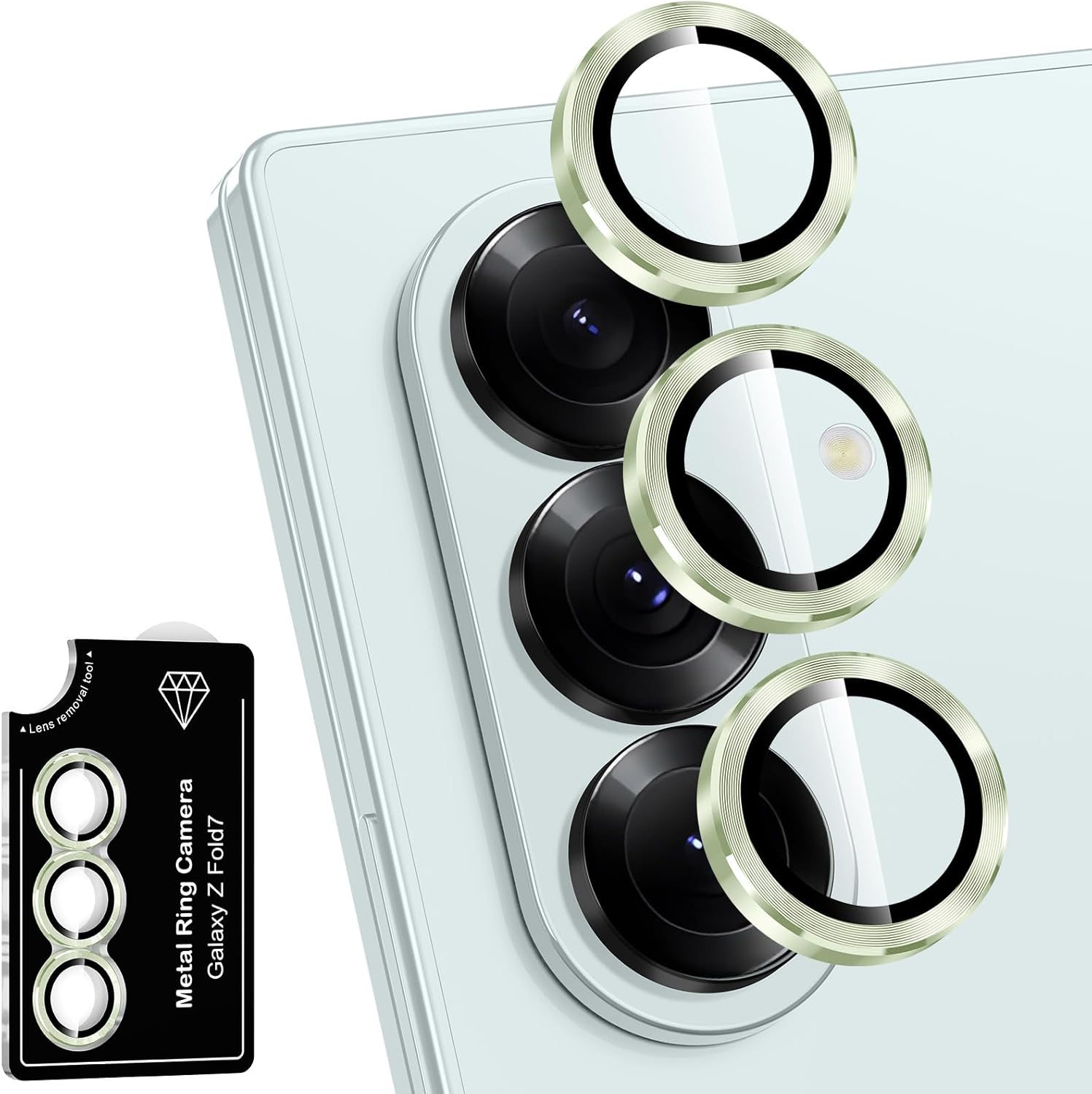 for Samsung Galaxy Z Fold 7 Camera Lens Protector, Individual Metal Ring Tempered Glass Lens Cover, [Strong Adsorption] Scratch Resistant Ultra-Thin HD Clear Lens Cover, 1 Set-Green