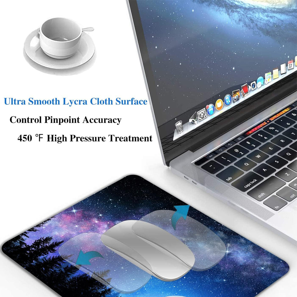 Beautiful Galaxy Nebula Mouse Pad, Full Moon in Night Forest Mouse Pad for Design, Anti-Slip Rubber Base Wireless Mouse Pads for Laptop