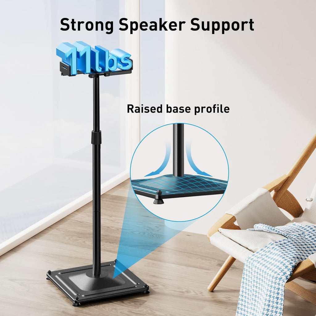 PERLESMITH Universal Speaker Stands for Surround Sound -Height Adjustable Extend 33.3”to 45.1”, Floor Speaker Stand for Satellite & Studio & Bookshelf Speakers up to 11LBS,1 Pair Black, PSSS2