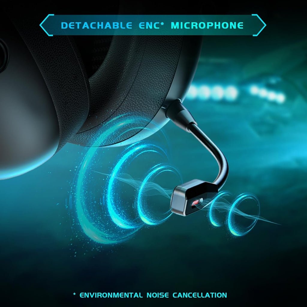 Wireless Gaming Headset for PS5, PS4, PC, NES, Bluetooth 5.3 Gaming Headsets Wireless with Noise Canceling Microphone, Gamer Headphones for Nintendo Switch, 50H Battery - Black