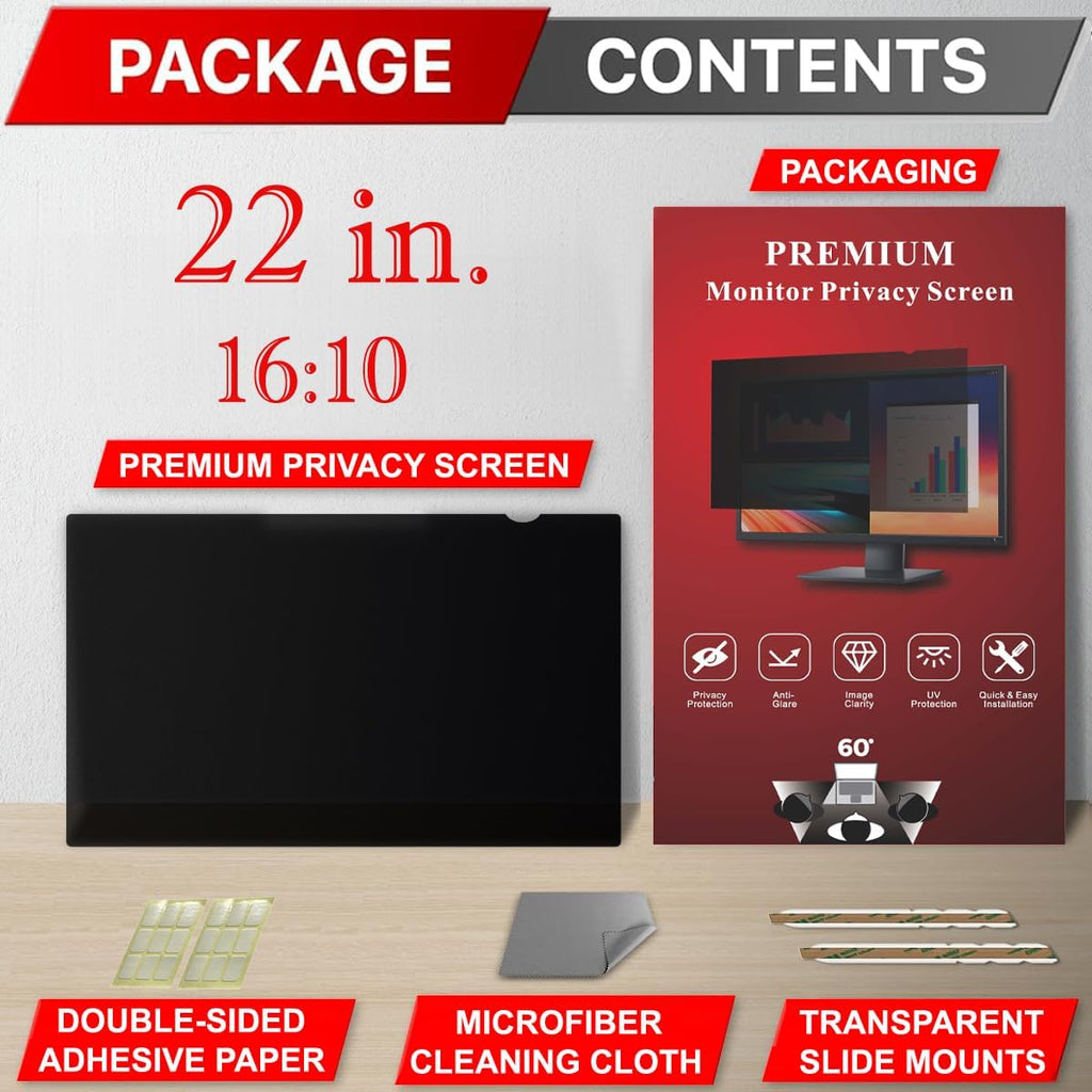 22 Inch Privacy Screen Filter for Widescreen 16:10 Monitor | Privacy Shield | Anti-Glare | Anti-Blue light Protector | Eye Protection | Computer Security Private Filter