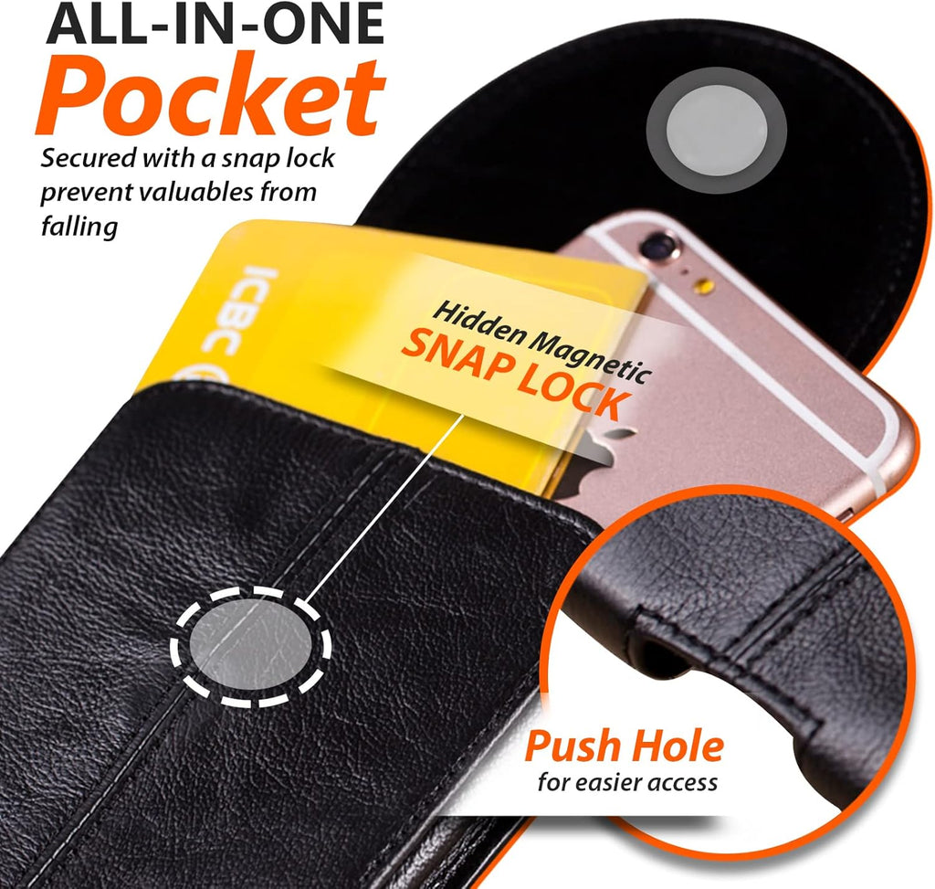 Hengwin Genuine Leather Cell Phone Holster for Belt Men, Vertical Phone Holder Belt Pouch Fits for iPhone 15 Pro Max 14 Pro Max 13 Pro Max Samsung Galaxy S24 Ultra Note9 Case with Belt Clip (Black)