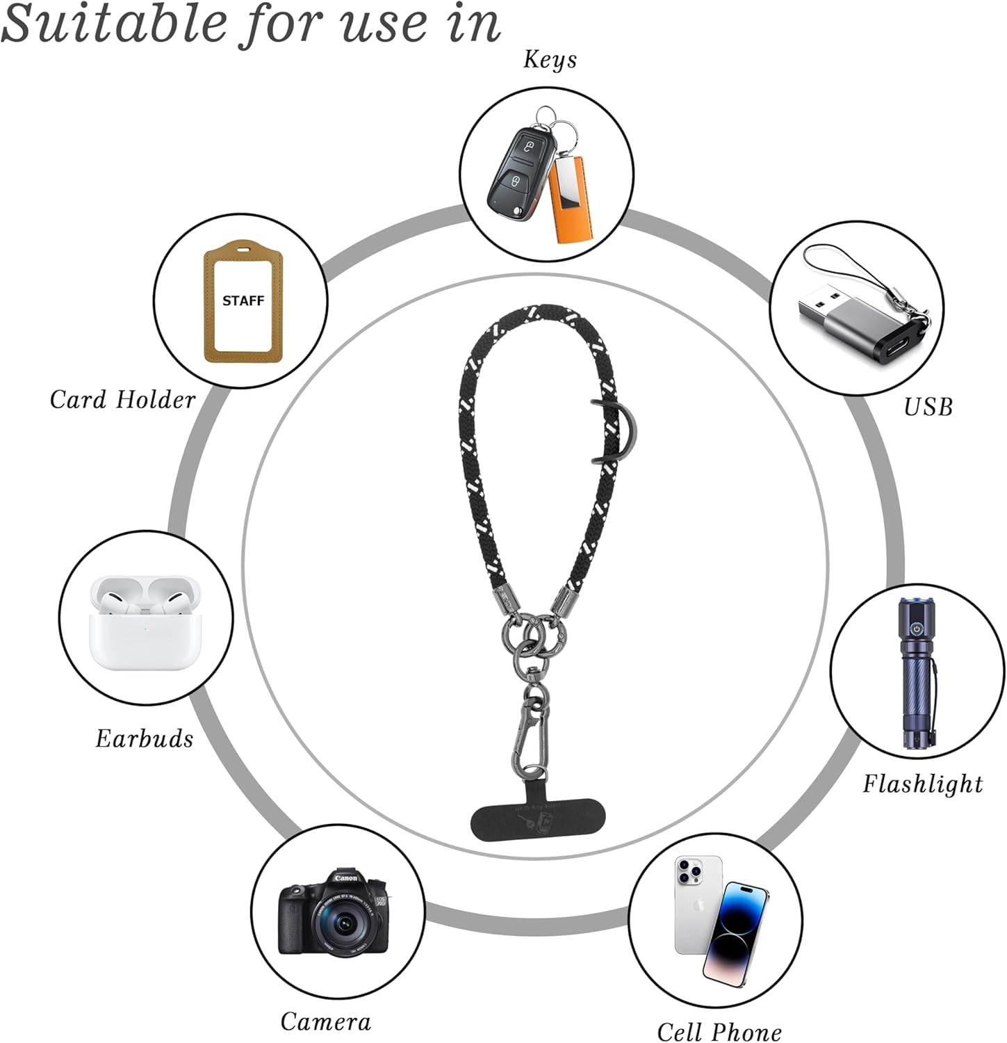 Cell Phone Wrist Strap Phone Lanyard Wrist Phone Wristlet Lanyard Hand Wristlet Strap (White on Black)