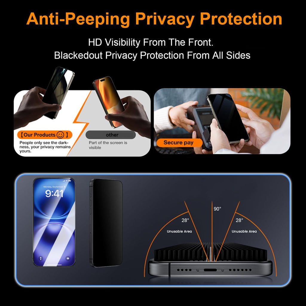 OneFish Privacy Screen Protector for iphone 11 Pro Max/Xs Max, Anti-Spy Tempered Glass Private,Edge Protection Screen Protector with Installation Frame,9H Glass Scratch Resistant, 2 Packs.