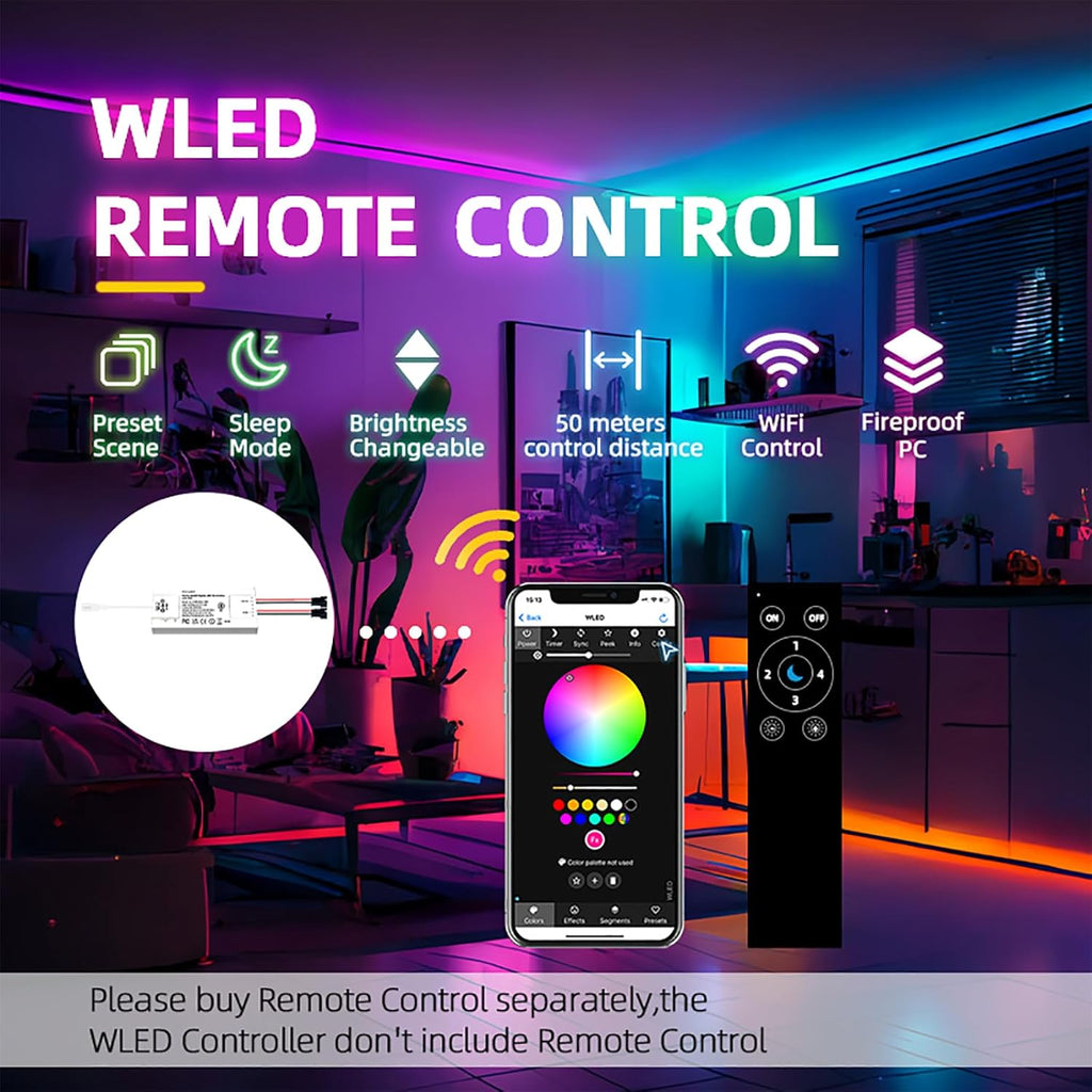 ESP32 Ultra-Thin WLED Digital Light Strip Controller with Mic Sound Mode DC5-24V RGB IC Digital Dynamic Light WS2811 WS2812B SK6812 SM16703P Flexible DIY FCOB Addressable LED Strip