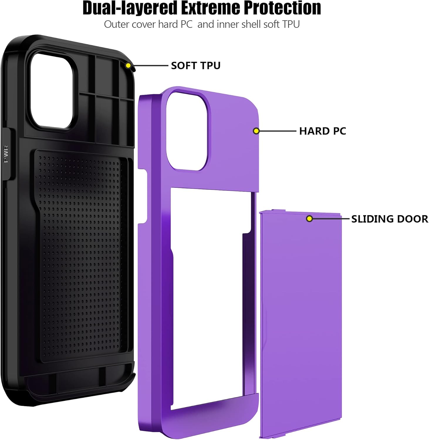 Nvollnoe for iPhone 12/iPhone 12 Pro Case with Card Holder Heavy Duty Protective Dual Layer Shockproof Hidden Card Slot Slim Wallet Case for iPhone 12/12 Pro for Men&Women(Purple)