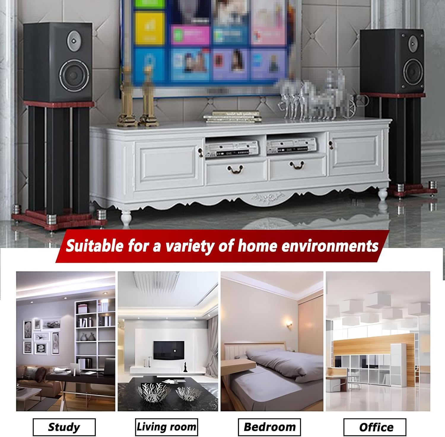 A Pair of Universal Speaker Stands, Heavy Duty Speaker Stands Holds Bookshelf Speaker Satellite Speaker Large Speaker, Vibration-Absorbing MDF Design, Holds 88lbs Speaker (Teak, 30cm/11.8in)