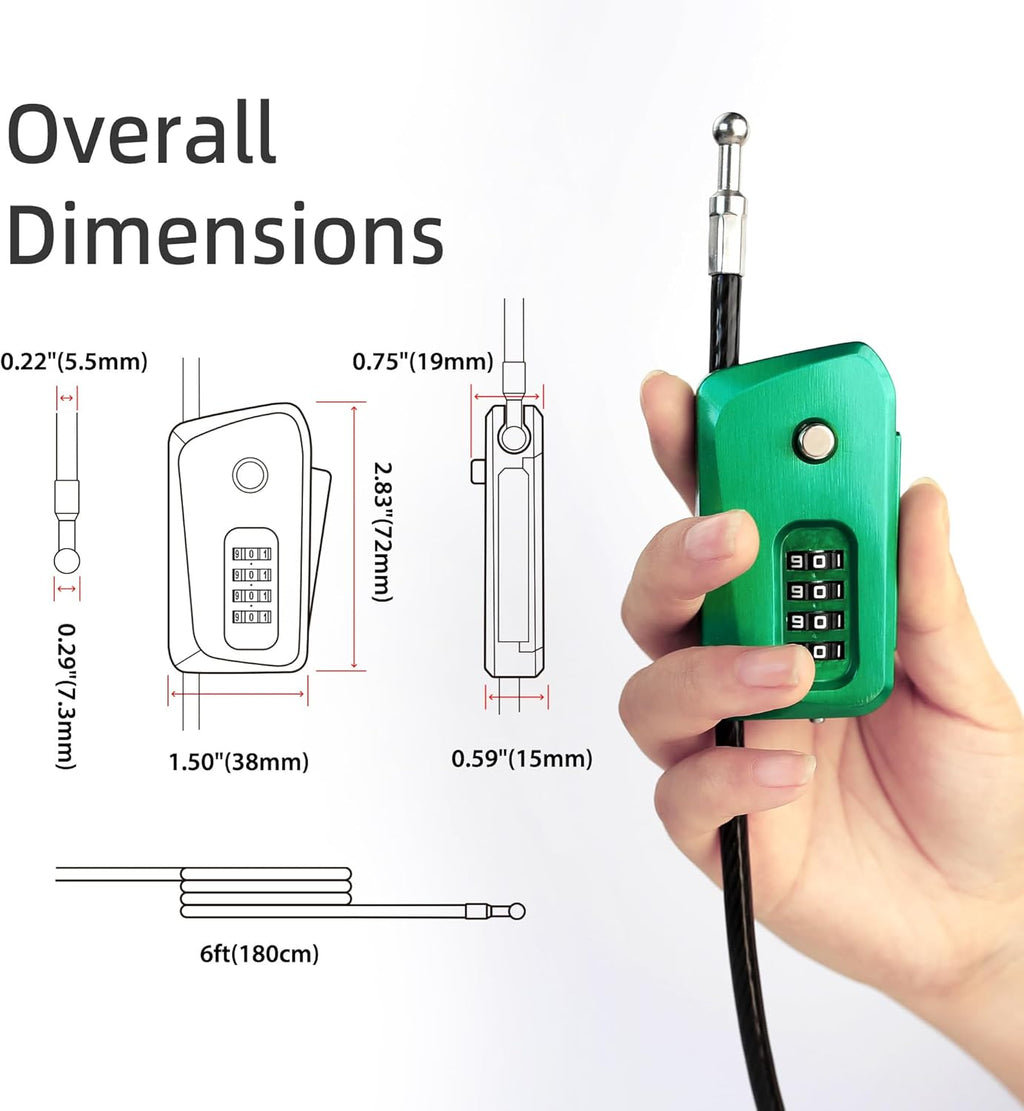 6ft Python Cable Lock for Bike, Bicycle, Trail Camera, 4 Digit Combination Lock, Heavy Duty Anti Theft Candado, Adjustable Locking Cable for Trail Cam, Kayak, eBike, Outdoor Equipment