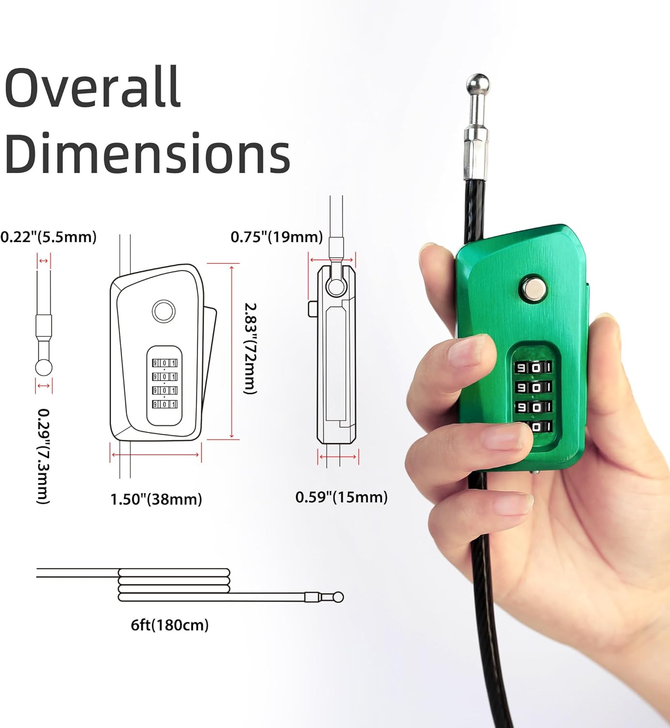 6ft Python Cable Lock for Bike, Bicycle, Trail Camera, 4 Digit Combination Lock, Heavy Duty Anti Theft Candado, Adjustable Locking Cable for Trail Cam, Kayak, eBike, Outdoor Equipment