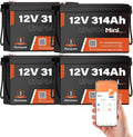 4 PCS Bluetooth 12V 314Ah LiFePO4 Lithium Battery MINI, Max. 4190Wh Energy, EV A+ Cells, Built-in 100A BMS, 15000 Deep Cycles Battery with Low-Temp Protection for RVs, Solar System, Off-Grid
