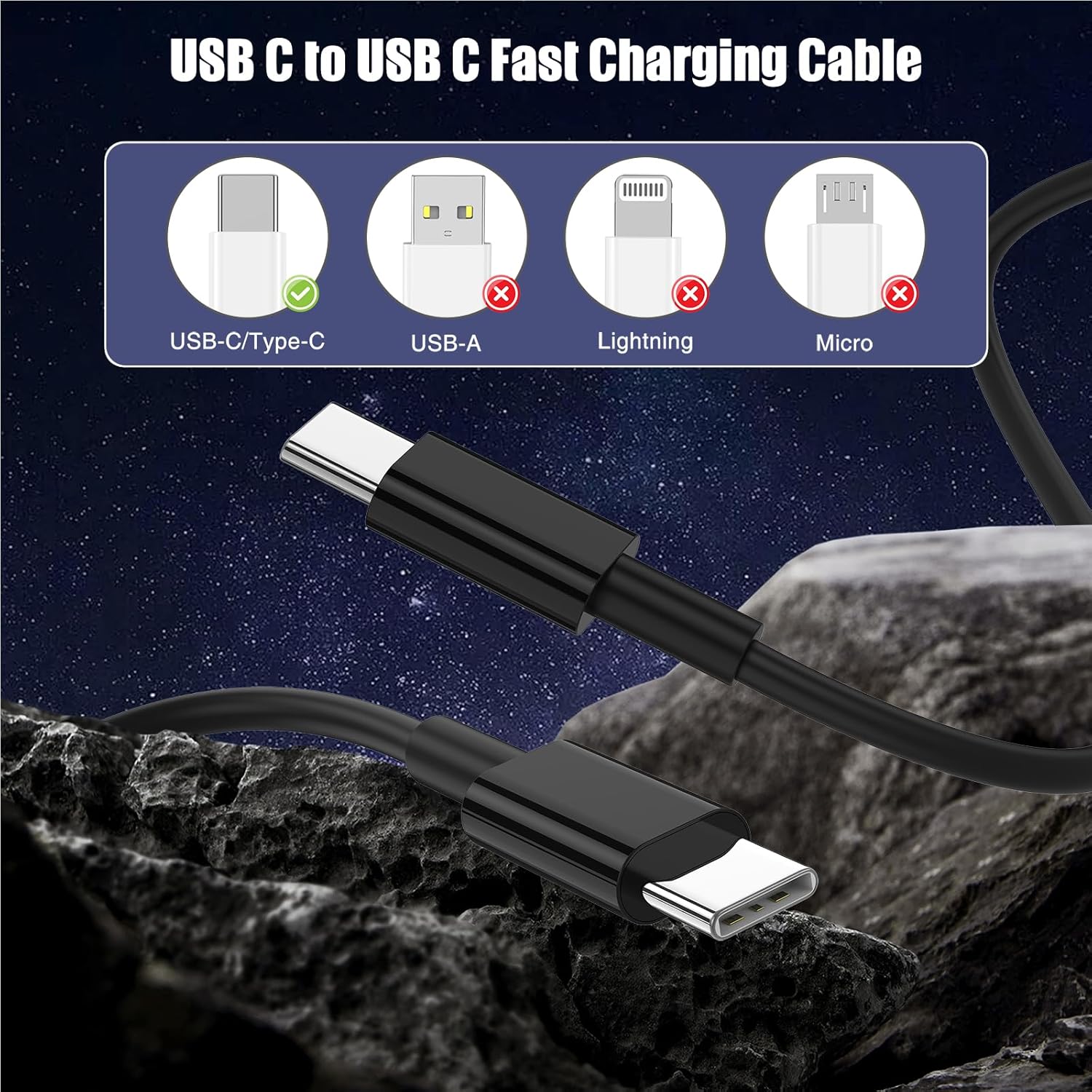 2-Pack Black 10FT 60W USB C to USB C Cable, Type C to Type C Cable,Fast Charging Cable for iPhone 16 15 Pro Plus Pro Max，for Galaxy S24 S23, for iPad Pro/Air, for MacBook Pro/Air and More