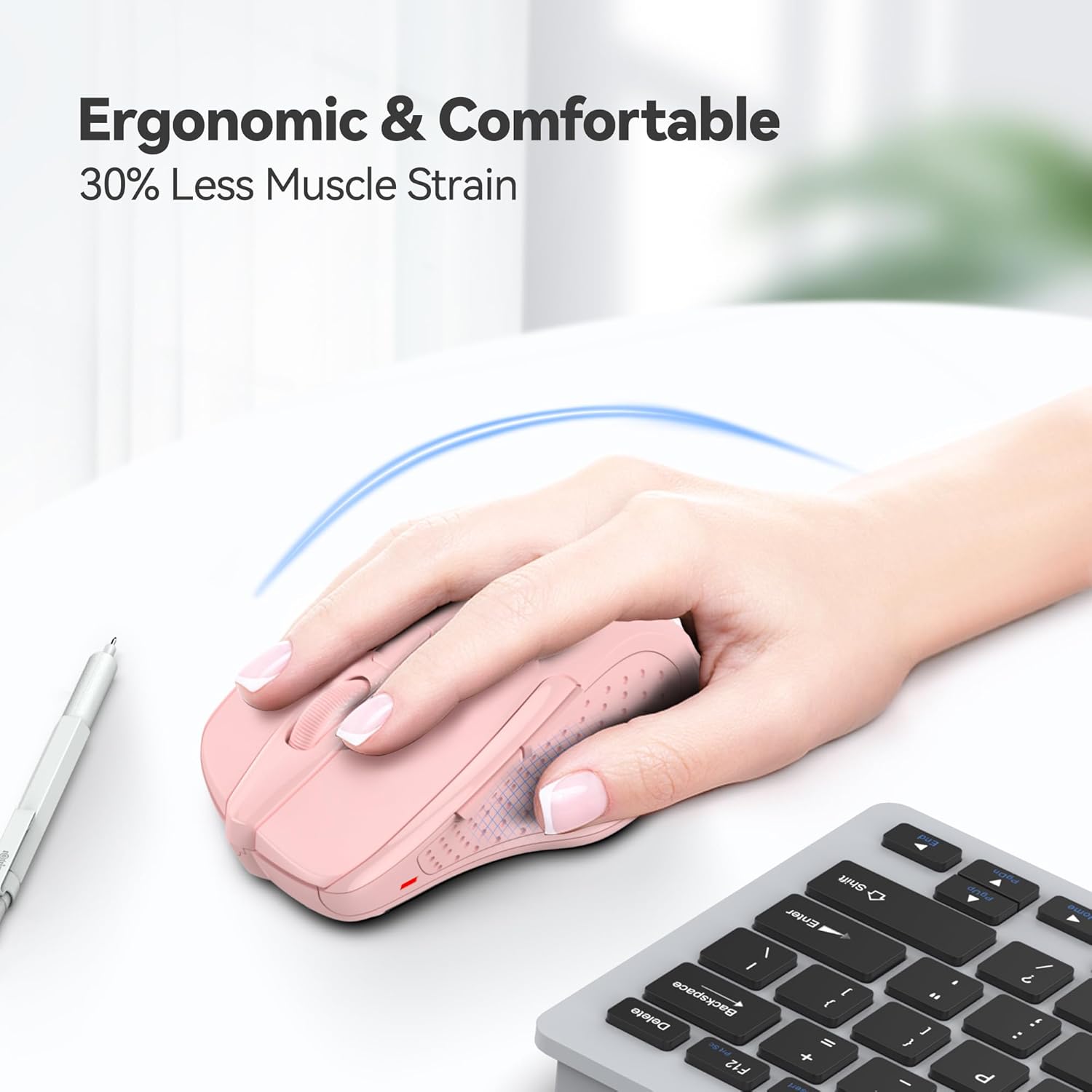 TECKNET Wireless Mouse, 2.4G Ergonomic Optical Mouse, Computer Mouse for Laptop, PC, Computer, Chromebook, Notebook, 6 Buttons, 24 Months Battery Life, 4000 DPI, 6 Adjustment Levels