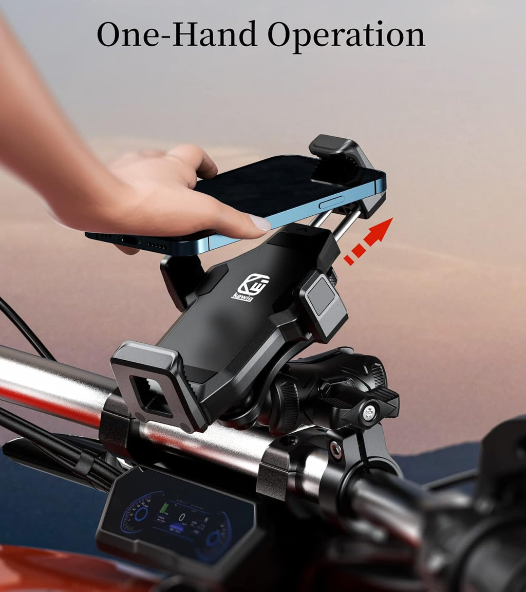 Kewig Motorcycle Phone Mount- [Vibration Dampener] [High-Speed Secure Lock] Motorcycle Cell Phone Holder, Bike Phone Handlebar Mount for 4.7-7.2" Smartphone