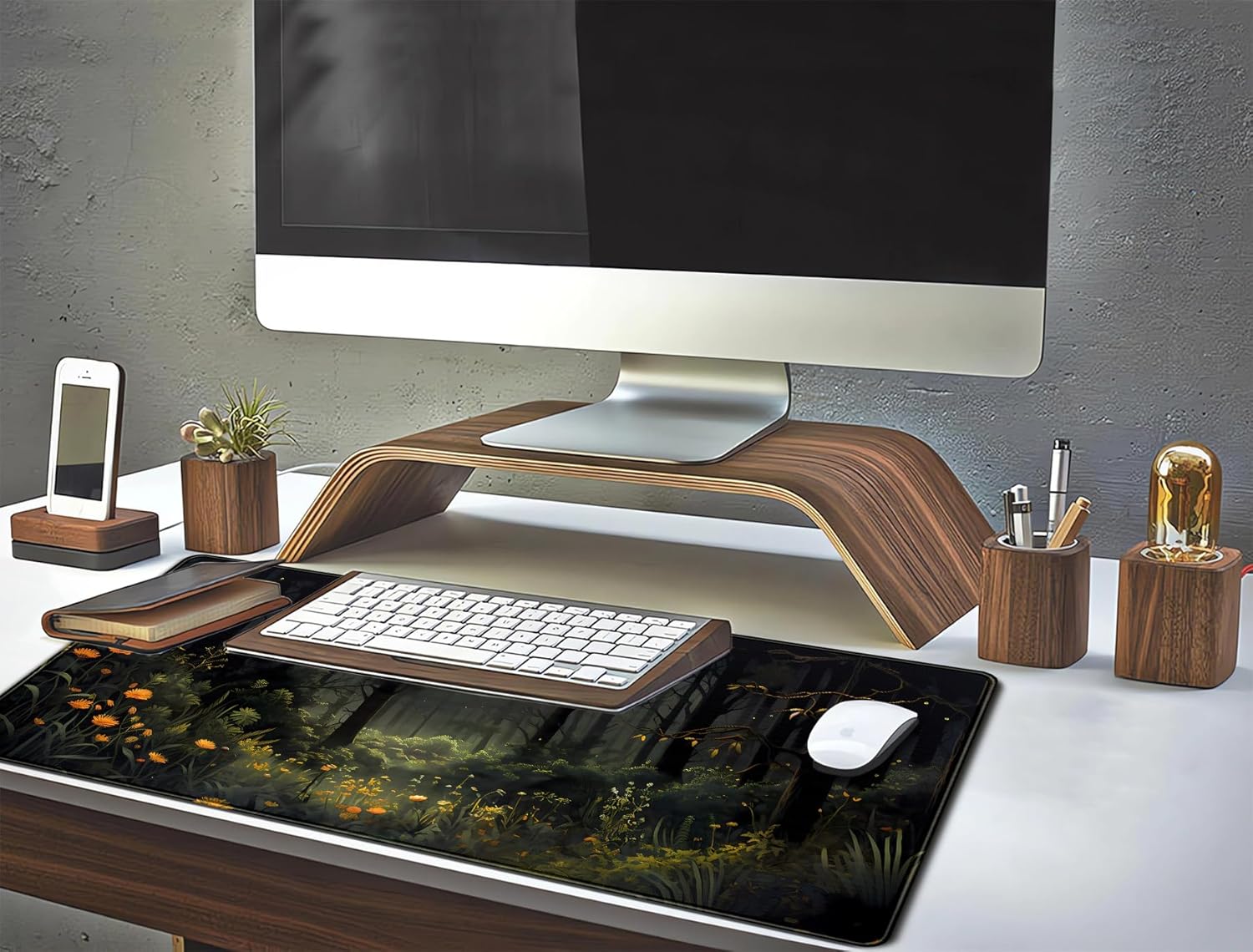 Dark Forest Desk Mat Mouse pad, Green Nature Deskmat XXL Large Extended Aesthetic Plant Mousepad Gaming Desk Pad, Big Laptop Computer Keyboard and Mouse Mat for Women Office Desk Decor 31.5x15.7 in