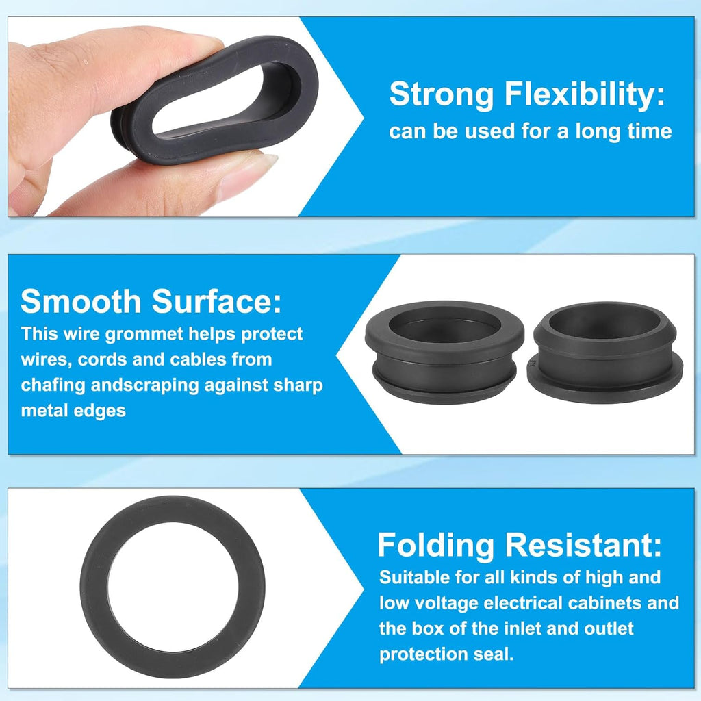 PATIKIL 36.6mm / 1-7/16 Inch Drill Hole,1-3/16 Inch ID Rubber Grommets, 3Pcs Top Hat Grommet for Wiring Eyelet Ring Gasket Automotive Firewall Cable Hole Plugs Wires Protection, Black