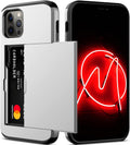 Nvollnoe for iPhone 12/iPhone 12 Pro Case with Card Holder Heavy Duty Protective Dual Layer Shockproof Hidden Card Slot Slim Wallet Case for iPhone 12/12 Pro for Men&Women(Silver)