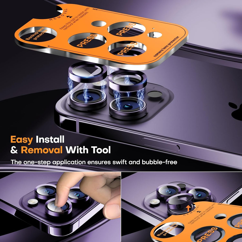 Camera Lens Protector for iPhone 16 Pro Max/16 Pro/15 Pro Max/15 Pro/14 Pro Max/14 Pro, Sapphire Glass Metal Individual Camera Cover Screen, Anti-drop, Scratch Resistant, Case Friendly- Deep Purple