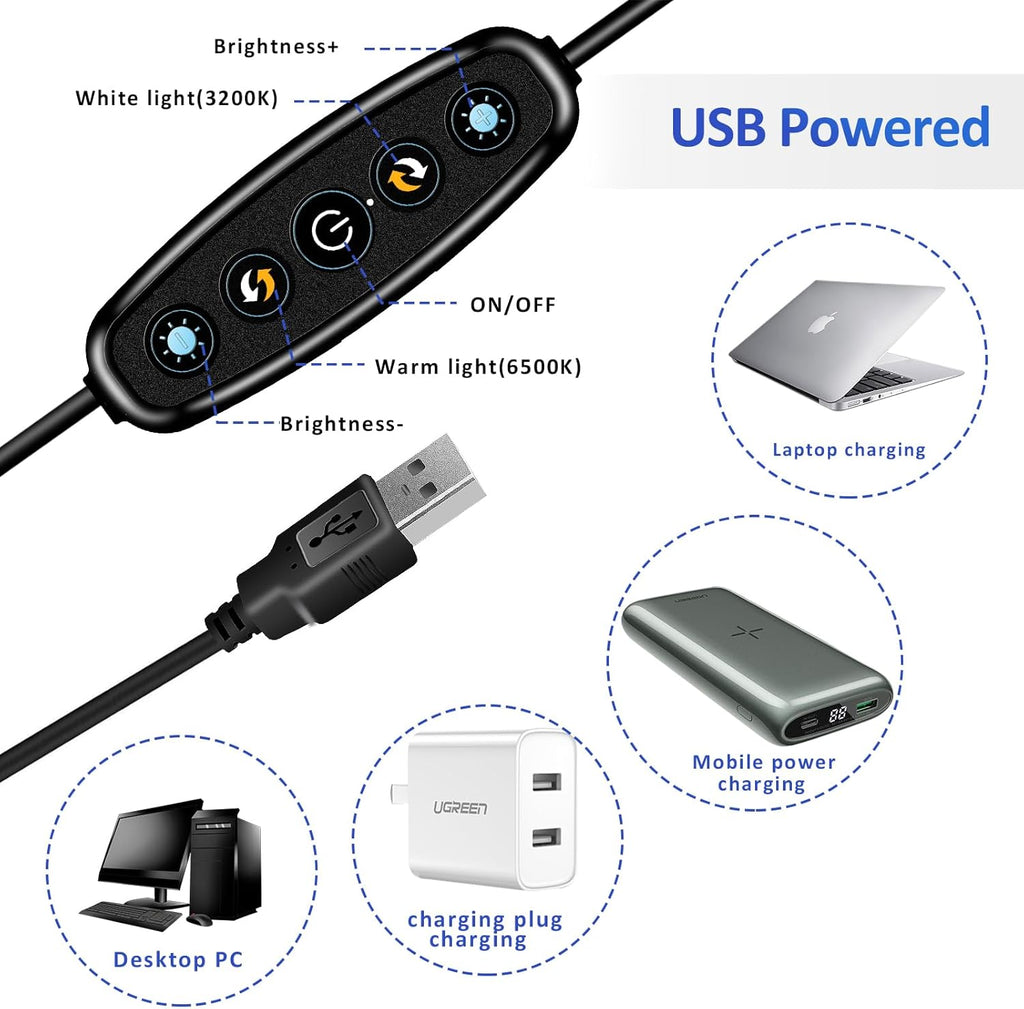 Video Conference Lighting Kit， Clip on Light Reading Lights， Ring Light, 360 ° Flexible Gooseneck Bed Night Light ，Computer Laptop Video Conferencing
