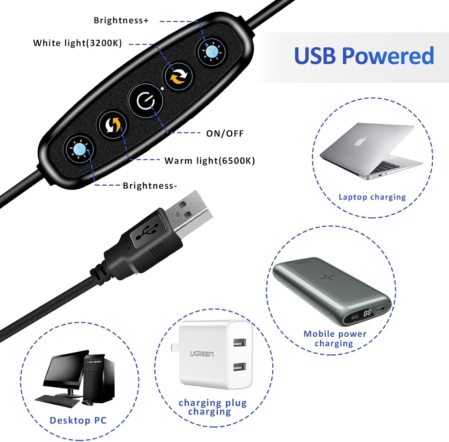 Video Conference Lighting Kit， Clip on Light Reading Lights， Ring Light, 360 ° Flexible Gooseneck Bed Night Light ，Computer Laptop Video Conferencing