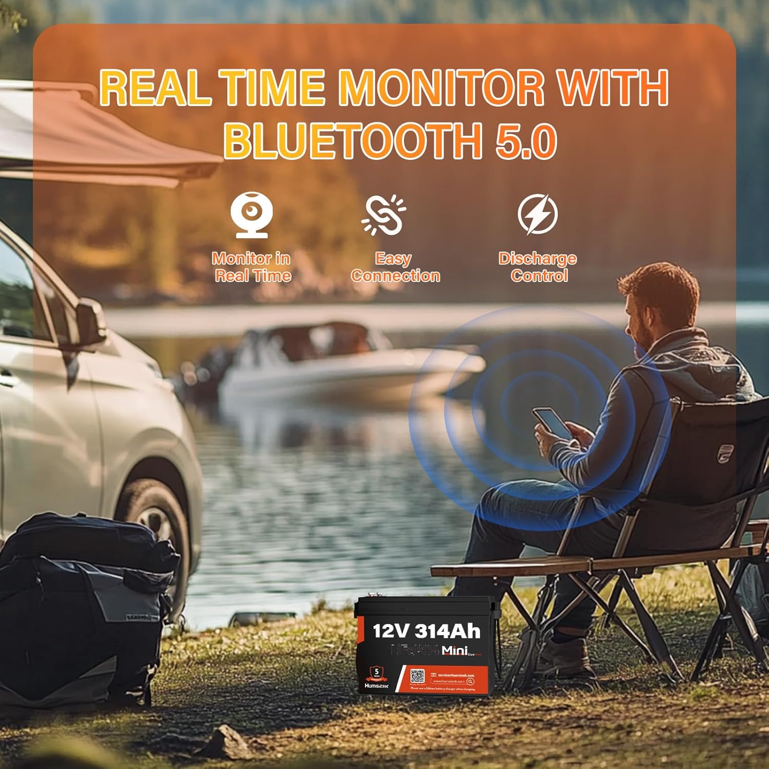 Bluetooth 12V 314Ah LiFePO4 Lithium Battery MINI, Max. 4190Wh Energy, EV A+ Cells, Built-in 100A BMS, 15000 Deep Cycles Battery with Low-Temp Protection for RVs, Solar System, Off-Grid