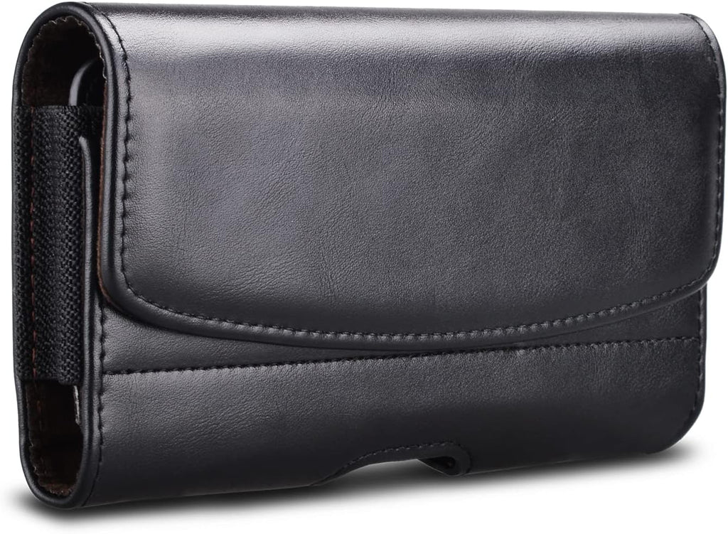 Phone Holster for Samsung Galaxy S25 S24 S23 S22 S21 Ultra S20 FE S10 S9+ S8+ Note 20 A12 A32 A52 A02S A11 A21 A51 PU Leather Cell Phone Pouch with Belt Clip Loop Card Holder,Black