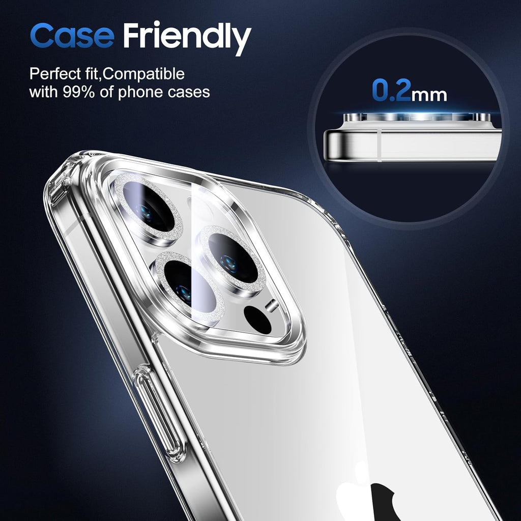 UniqueMe for 3 Pack iPhone 16 Pro/iPhone 16 Pro Max Camera Lens Protector - [Drop Protection] [Case Friendly] 9H Tempered Glass Camera Cover Screen [Update New Version] - Glitter Silver