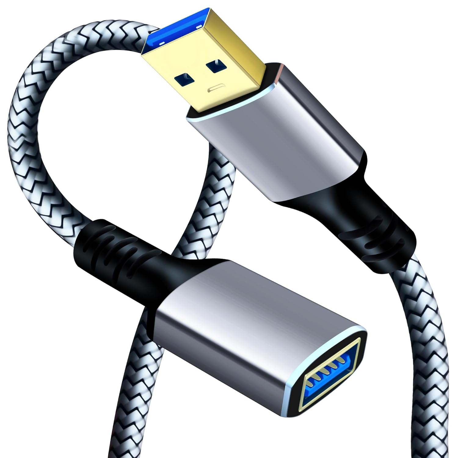 Tan QY USB 3.0 Extension Cable 24.5Ft/7.5M, USB 3.0 High Speed Extender Cord Type A Male to A Female for PlayStation, USB Flash Drive, Hard Drive, Card Reader,Scanner,Printer (Silver, 24.5Ft)