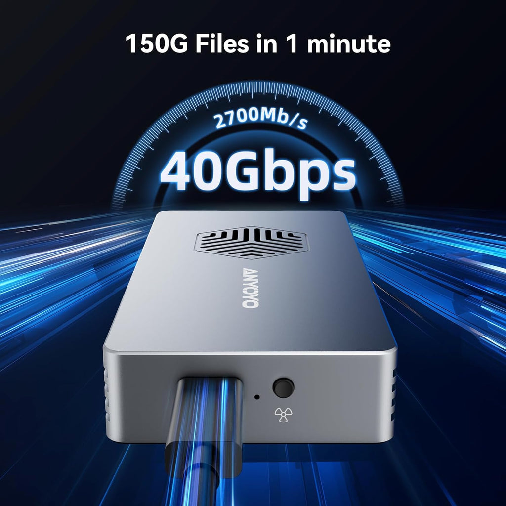 ANYOYO 40Gbps M.2 NVMe SSD Enclosure with Cooling Fan for M1 M2 Pro/Max,M.2 NVMe Enclosure Compatible with Thunderbolt 3/4/5/USB4/3.2/3.1 Support M/B+M Key Size 2230/2242/2260/2280 up to 2700 MB/s