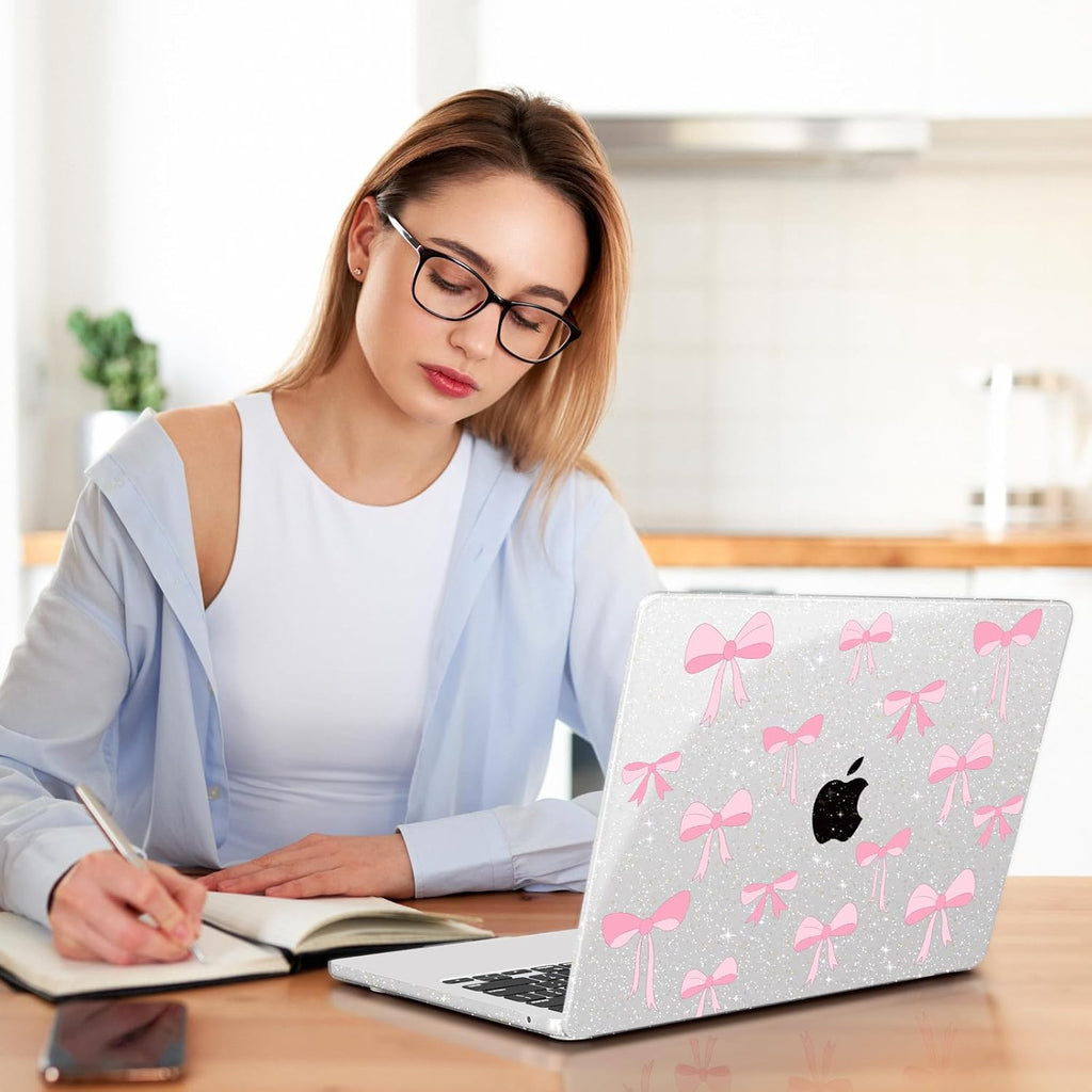 Teryeefi Compatible for MacBook Air 13.6 inch Case 2024-2022 Release Model A3240 A3113 A2681, Protective Plastic Hard Shell Case Cover for MacBook Air M2 M3 M4 13 inch, Pink Ribbon Bows-106