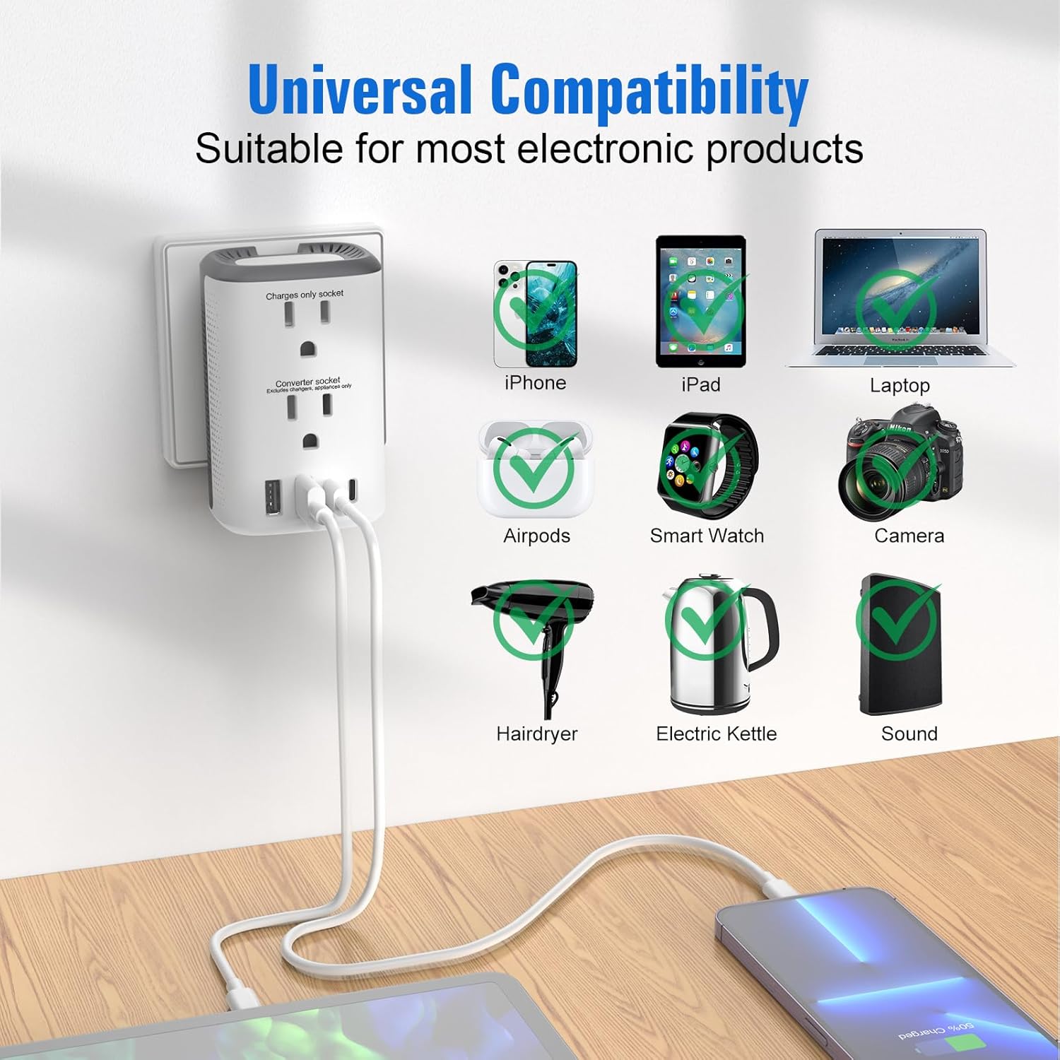 Voltage Converter Us to Europe, 220v to 110v Power Adapter, European Plug Power Converter 2500w, Transformer for Curly Hair Dryer, Travel Adapter Worldwide Step Down，
