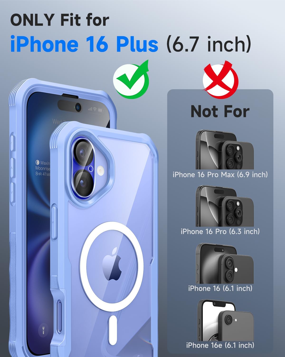 seacosmo for iPhone 16 Plus Case, Full Body Bumper with Built-in 9H Tempered Glass Privacy Screen Protector and Camera Lens Protector, Compatible with MagSafe, Shockproof Phone Cover, 6.7", Light Blue