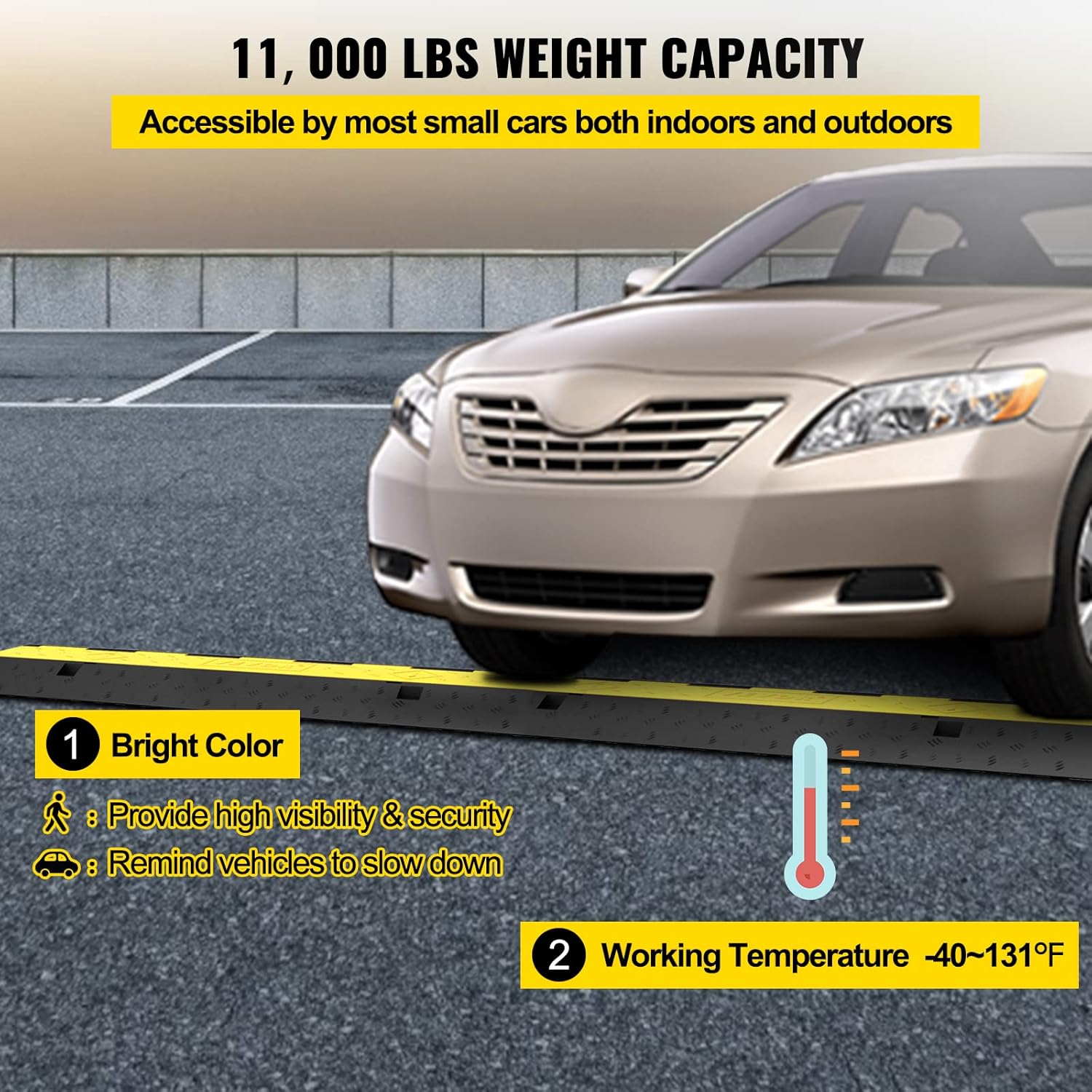 VEVOR Cable Protector Ramp, 4 Packs 2 Channels Rubber Modular Speed Bumps Rated 11000 LBS Load Capacity, Protective Wire Cord Ramp Driveway Rubber Traffic Speed Bumps Hump Cable Protector