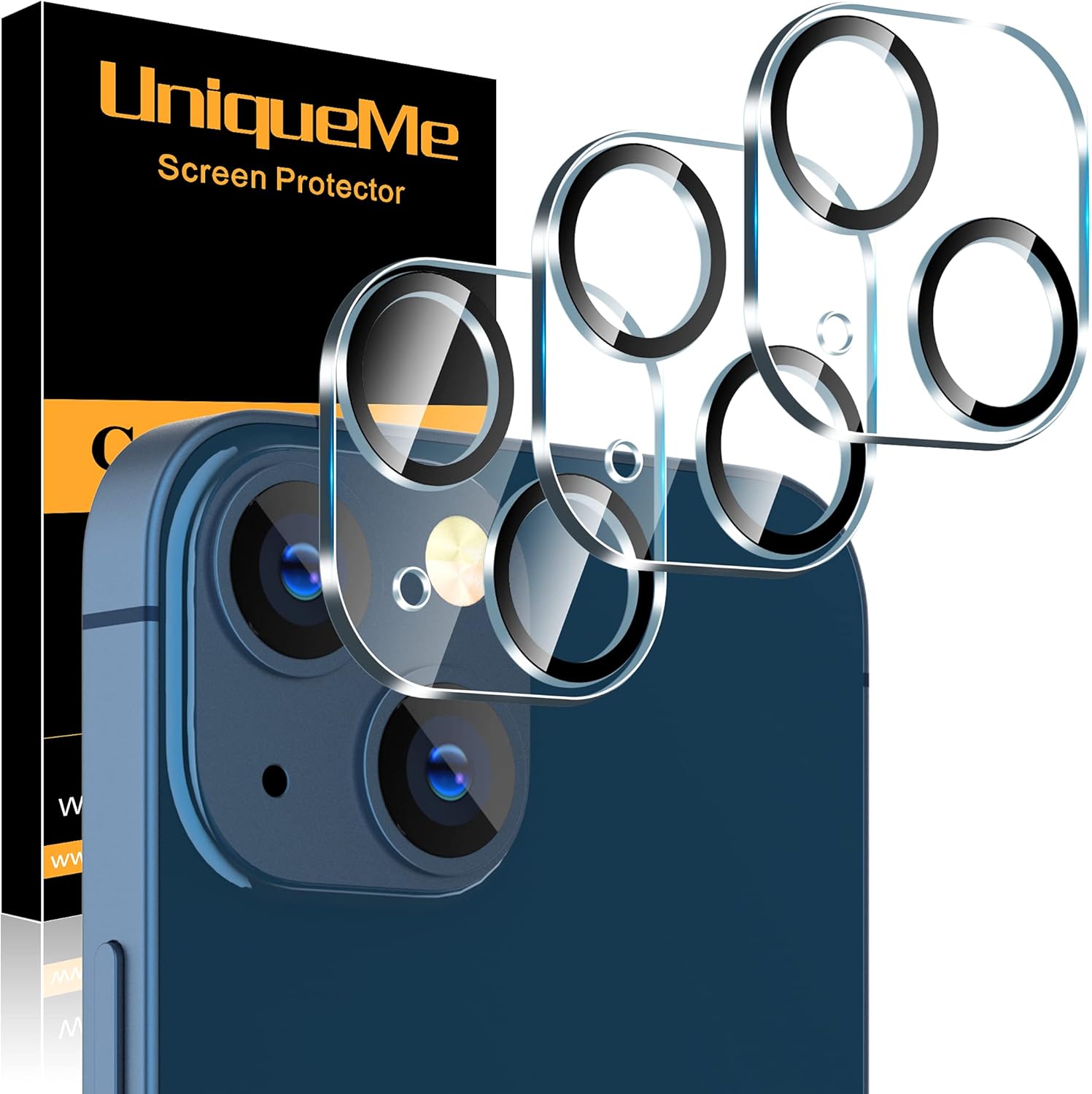 UniqueMe [3 Pack] for iPhone 13 / iPhone 13 Mini Camera Lens Protector, Tempered Glass [Case Friendly][New Version][Scratch-Resistant][Easy Installation] - Black Circle