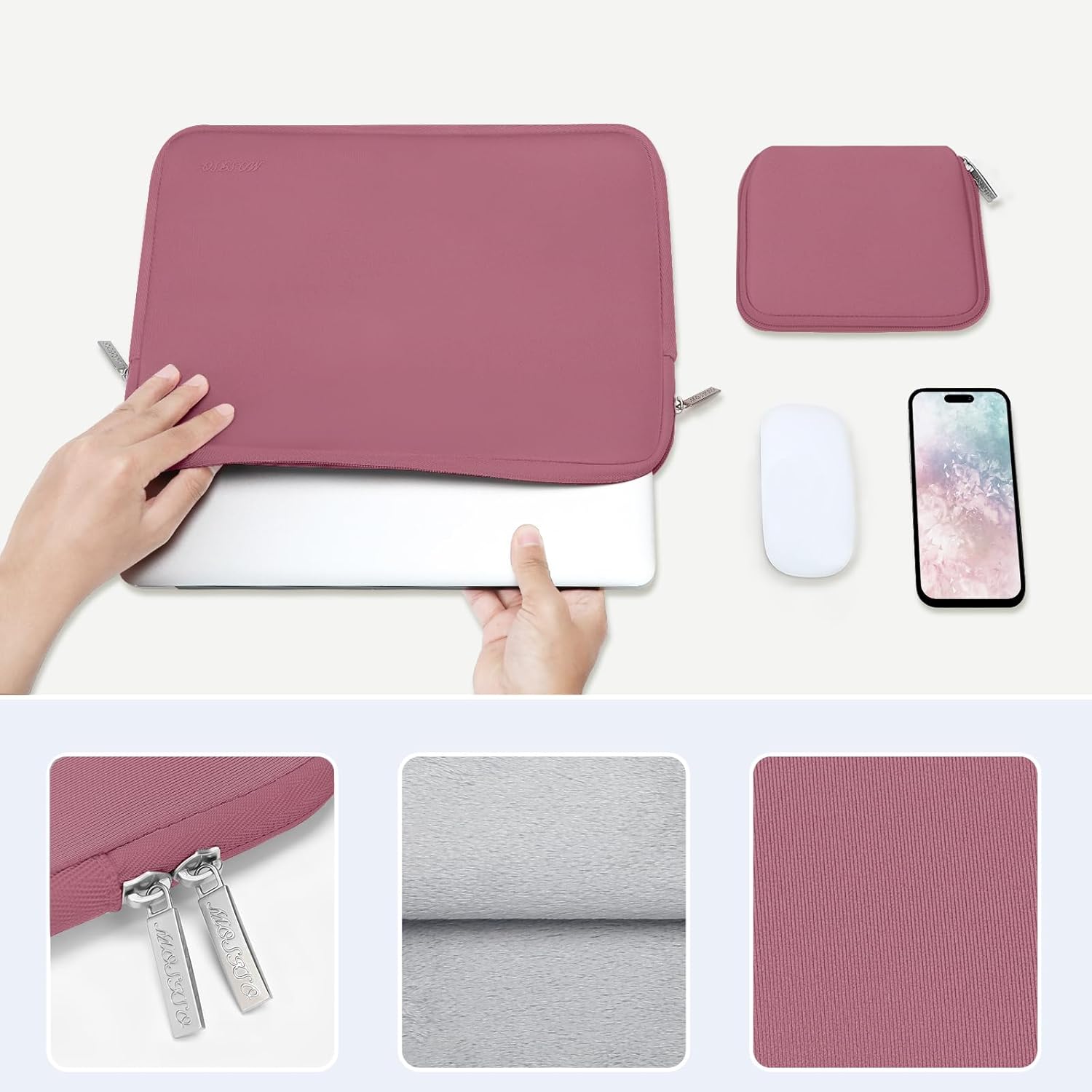 MOSISO Laptop Case 13 inch, 13 inch Laptop Sleeve Bag Compatible with MacBook Air 13 M4 M3 M2 M1 2025-2018 / Pro 13 M2 M1 2025-2016, Neoprene Computer Sleeve Bag with Small Case, Dusty Rose