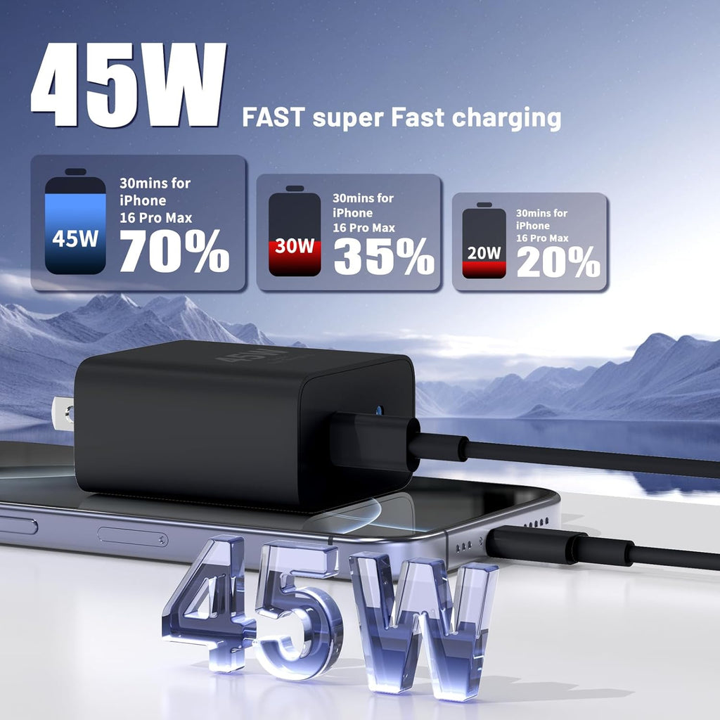 Super Fast Samsung Charger Type C,45W Dual Port USB C Fast Charger Block [2-Pack] & Extra Long 60W 3/6/10/10FT USB C Cable - PD Quick Charging 3.0 For Samsung Galaxy S25 Ultra/S24+/S23 iPhone 16