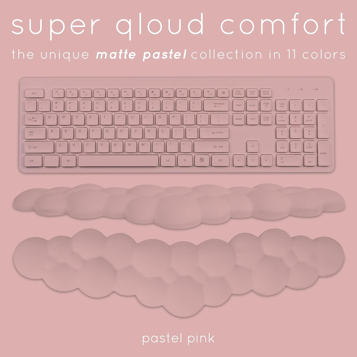 Qloud Cloud Wrist Rest Keyboard Wrist Rest for Computer Keyboard Pad, Cloud Keyboard Wrist Rest, Wrist Pad for Keyboard, Memory Foam, Non Slip Base, Comes with Mouse Pad - Pastel Pink