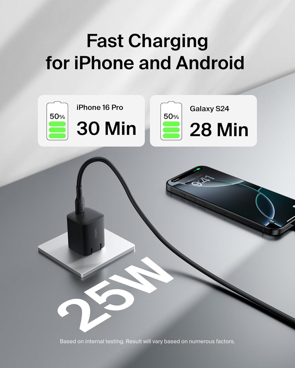 Belkin USB C Charger Block 25W (2 Pack) – PD3.0 PPS Super Fast Charging - Samsung Galaxy S25, S24, Apple iPhone 16, iPhone 15/14/13 Plus, Pro, Pro Max, Google Pixel 9, Nintendo Switch, etc - Black