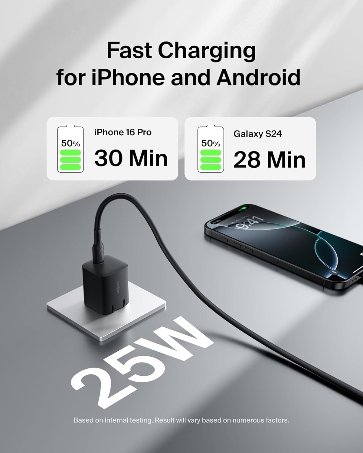 Belkin USB C Charger Block 25W – PD3.0 PPS Super Fast Charging - Samsung Galaxy S25, S24, S23, S22, Apple iPhone 16, iPhone 15/14/13 Plus, Pro, Pro Max, Google Pixel 9, Nintendo Switch, etc - Black