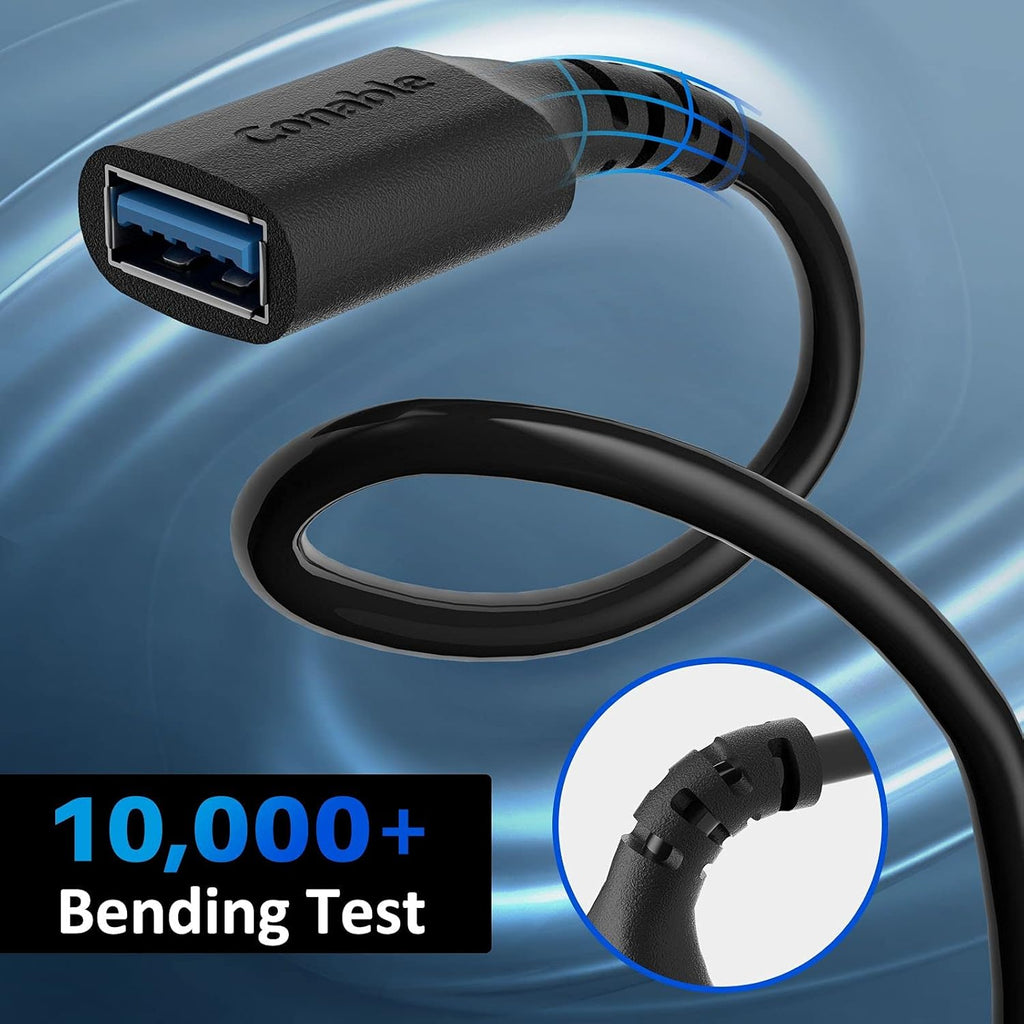 3 Pack USB 3.0 Extension Cable 8 Feet, USB A Male to Female Extender Cord, 5Gbps Data Transfer for Webcam, Printer, Keyboard, Mouse, Flash Drive, Hard Drive, Controller, Black Cable with 5 Cable Ties