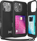 TORU CX Slim for iPhone 16 Pro Case Wallet | Protective Shockproof Heavy Duty Cover with Hidden Card Holder & Card Slot | Mirror & Wrist Strap Included - Black