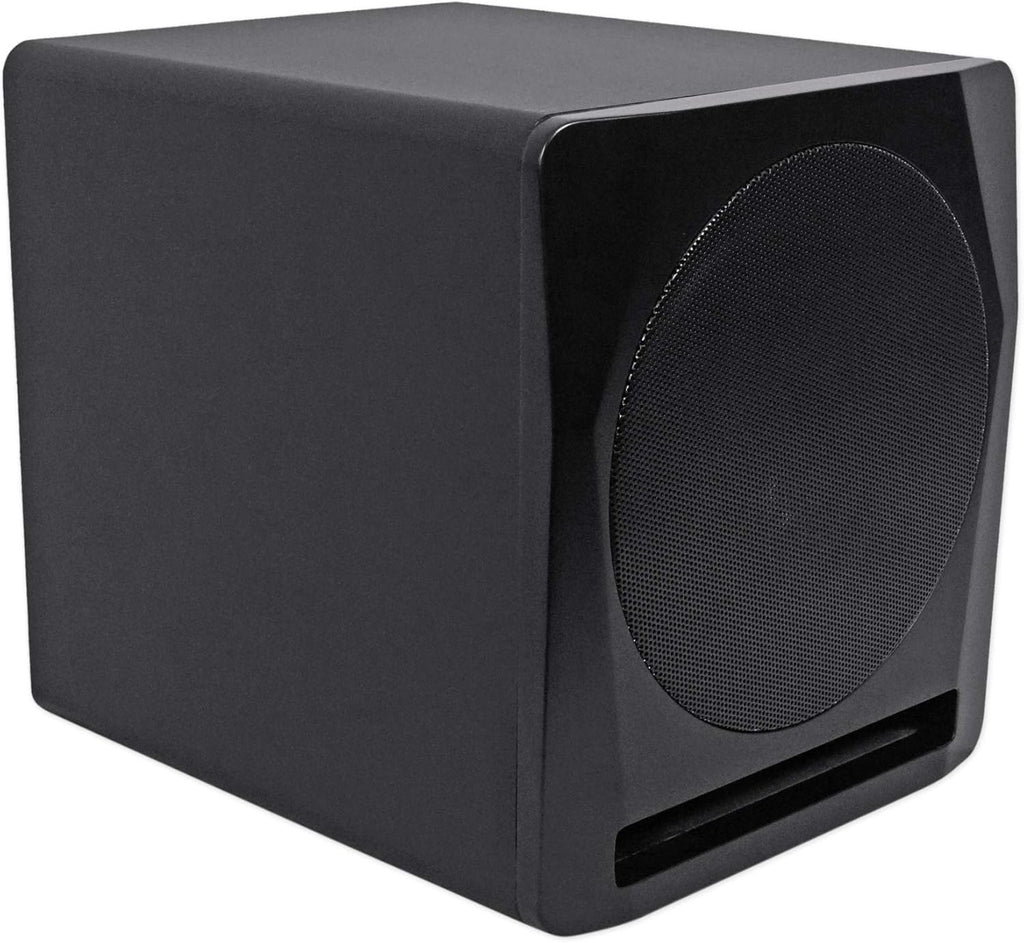 Rockville APM10B Active Studio Subwoofer in Black, 10"", 400W, MDF Wood, RCA/XLR/Optical, Front-Firing Port, Perfect for Studios and Music Production