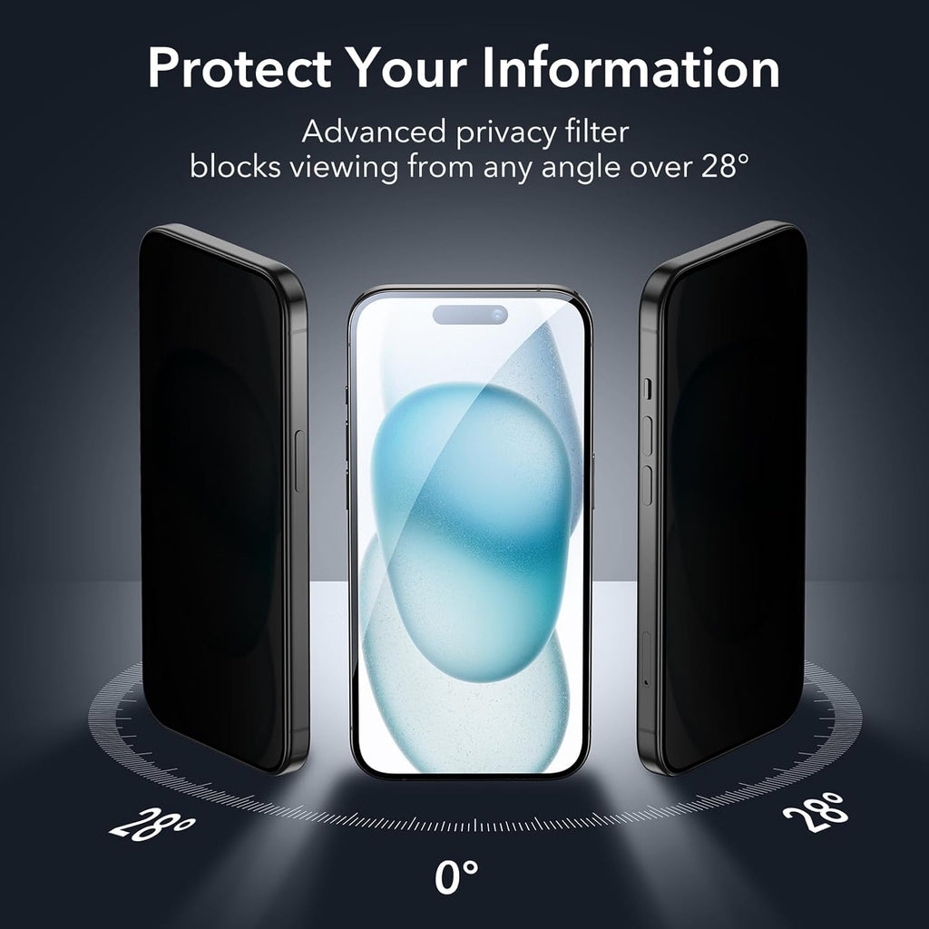 ESR 3+1 Pack for iPhone 15 Plus Privacy Screen Protector Set, Anti-spy Tempered-Glass Privacy Screen Protector, Micro-curved Edges, Case Friendly, 3-Pack with 1 Set of Individual Camera Lens Protector