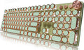 EWEADN Typewriter Style Mechanical Gaming Keyboard, Wired Mechanical Keyboards,104 Keys Backlit LED Keyboards, Media Control Knob, Wired Computer Keyboard Pink Switch for Windows/Mac/PC-Green